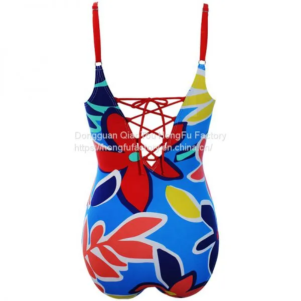 Front Deep v Sexy Swimsuit Floral Soft Padded Bathing Suit Women's One Piece Swimwear photo-4