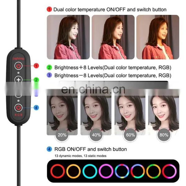 10 13 Inch Portable Clip Phone Circle Ring Fill Light RGB Soft Light LED Selfie Ring Light With Tripod Stand photo-4