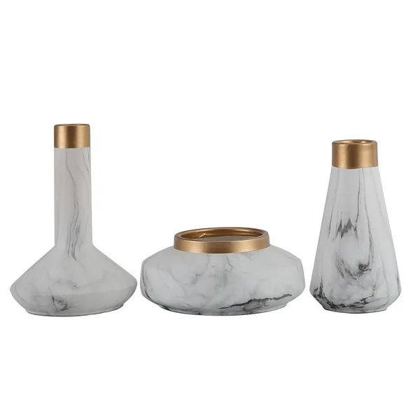 Gilt-edged Marbling White Fashion Ceramic Vase for Living Room Design photo-3