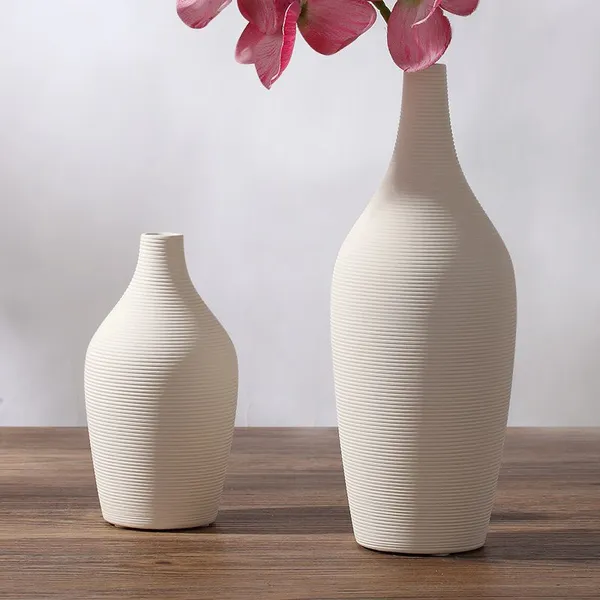 Biscuit Firing Minimalism Creative Hand Made White Large Ceramic Vase Decoration For Living Room photo-2