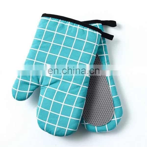Heat Insulated Grid Pattern Microwave Oven Mitt With Silicone Non Slip Kitchen Gloves Oven Mitten Mitts For Baking Cooking photo-5