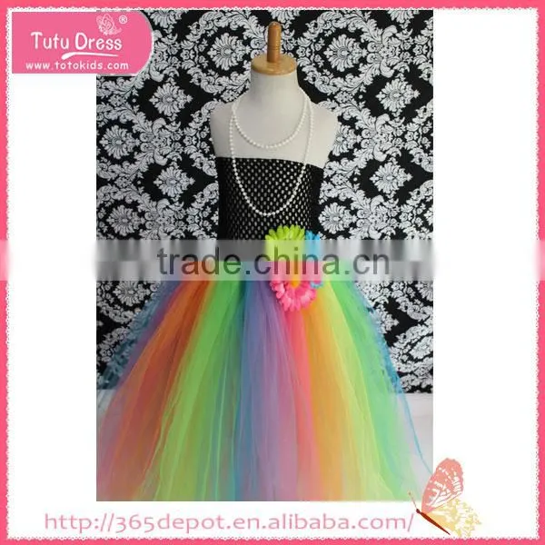 Light Rainbow Color Flower Fluffy Voile Girl's Dress Children Frocks Designs photo-4