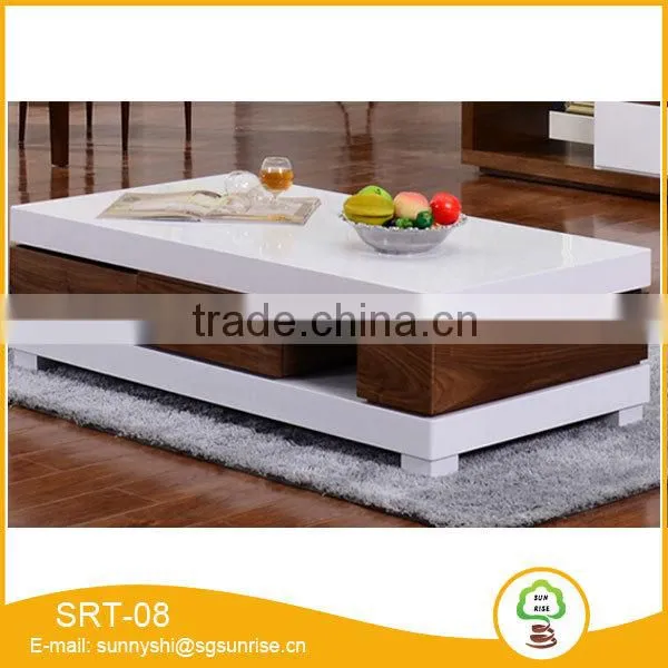 Modern Style High Glossy Wood Grain Lacquer TV Stand Coffee Table Set photo-2