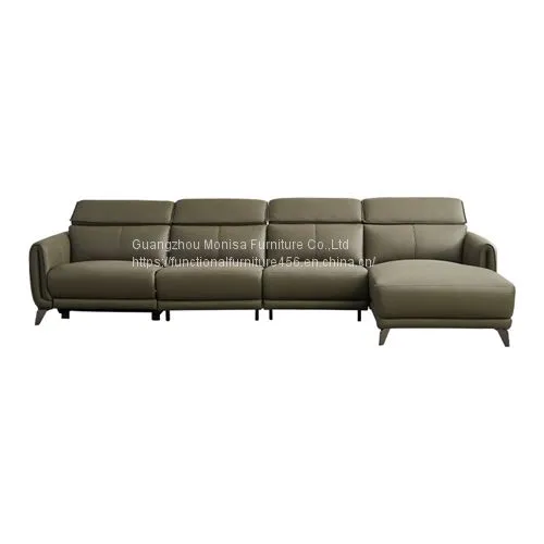 Italian Minimalist Three-Seat Chaise Longue Leather Sofa Side Carrying Usb Electric Button L-Shaped Chaise Longue Function Sofa photo-2