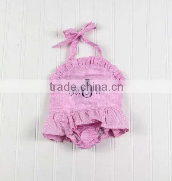 Blue or Pink Gingham One Piece Baby Girls Ruffled Swimsuit photo-2