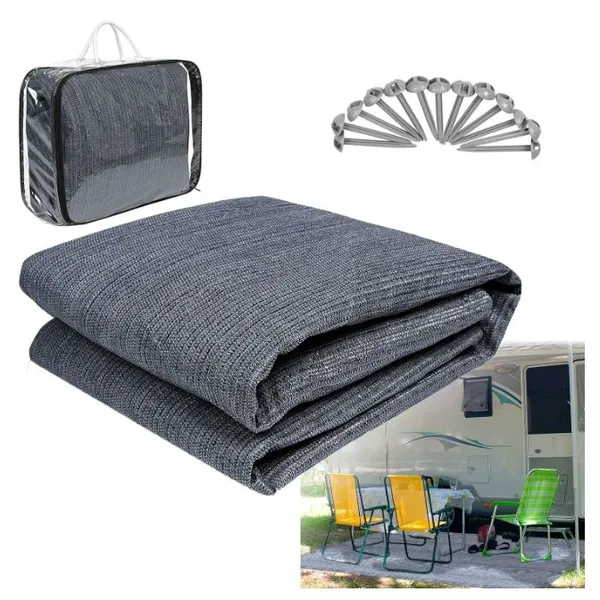 HDPE Grey Blue Caravan Floor Awning Camper Ground Mats Tent Carpet With Metal Grommets for Outdoor Camping 240gsm