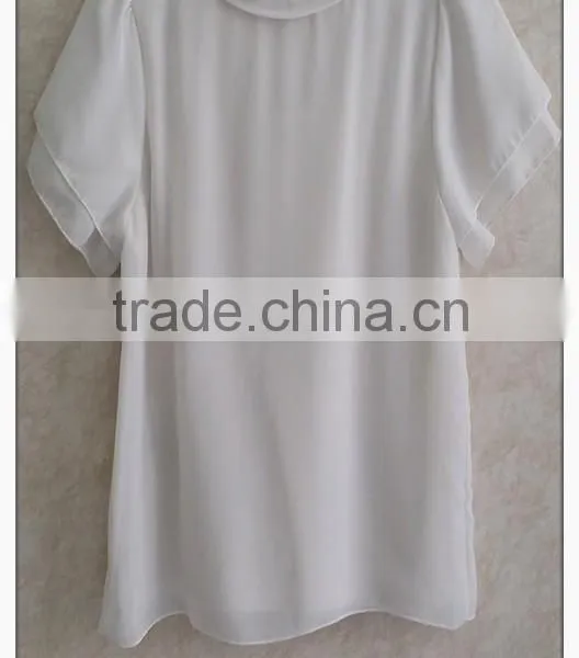 Sailor Collar Chiffon T-shirt Sweet Bow Girl White Tshirt photo-3