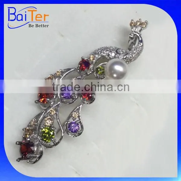 China Wholesale Shinny CZ Cubic Zircon Peacock Brooch Jewelry/Elegant Fashion Peacock Brooch photo-2