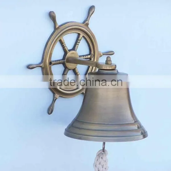 Cast Iron Hanging Ship Wheel Bell Nautical Bell Metal Wall Art, Antique Silver Beach- NBB 0014 photo-3