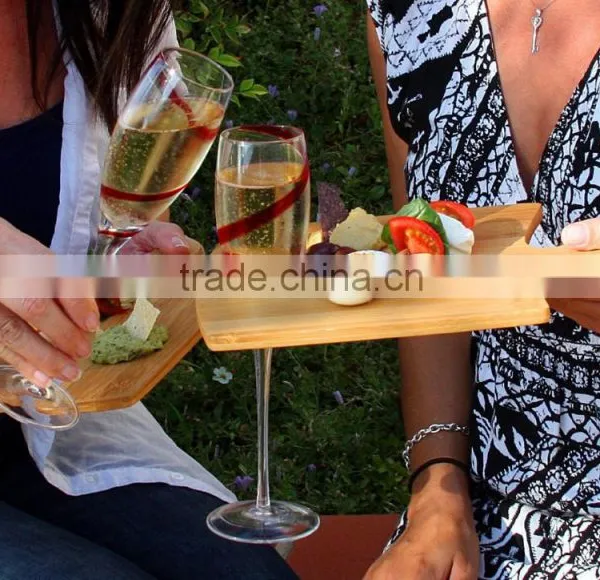 Bamboo Puzzle Party Platter Set of 2 Bamboo Safeway Fruit Platter Serving Platter With Wine Glass Holder photo-3
