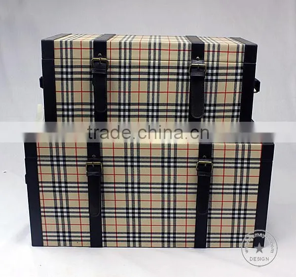 S/2 Large Decorative Fabric Storage Trunk, Wood Trunk photo-3
