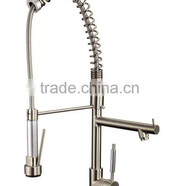Brushed Nickel Commercial Style Pre Rinse Kitchen Faucet With Pot Filler 8602-1-BN