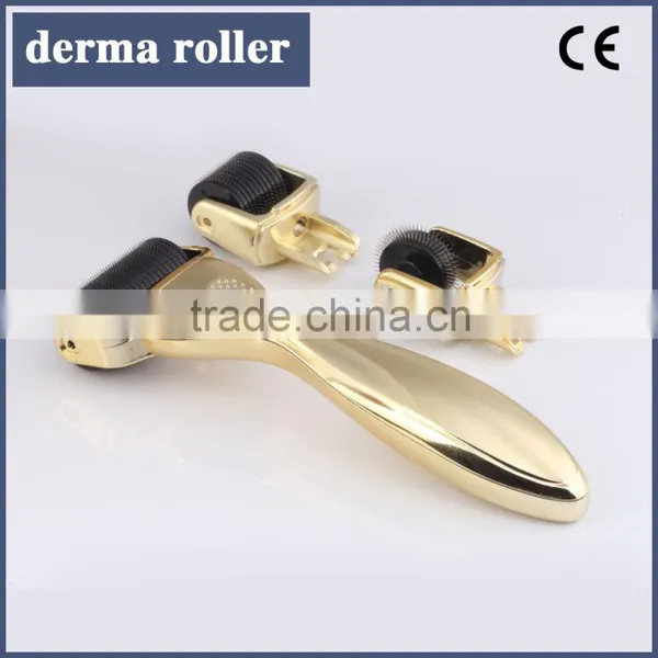 Professional Skin Dema Roller Kits Stainless Micro Needle Therapy Golden 3 in 1 Derma Roller for Scar Removal photo-2
