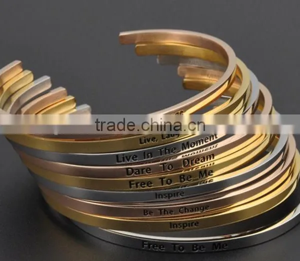 Engraved Bracelet Inspire Message Bangle 316l Stainless Steel Jewelry