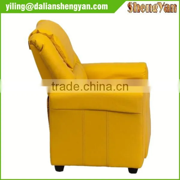 Contemporary Yellow Vinyl Kids Recliner With Cup Holder and Headrest photo-3
