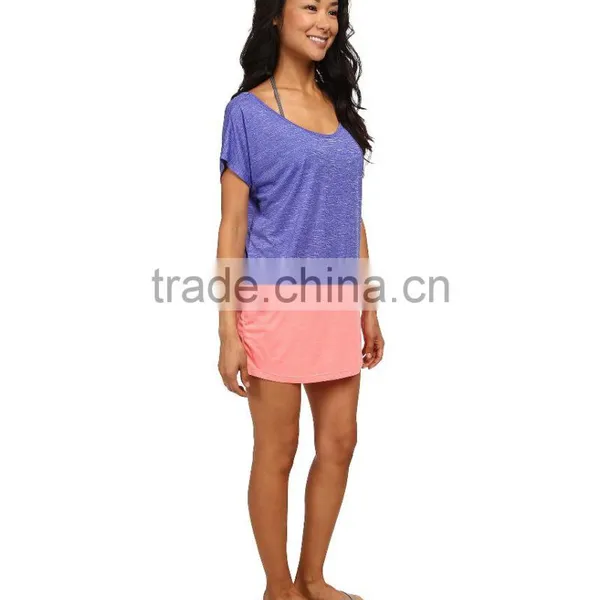 Wholesale Swimwear Manufacturer Color Block Design Cover-Ups Top 100% Polyster Tunic Beach Bikini Cover-ups Beachwear Women photo-3