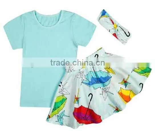 2016 China Product and Low Price Wholesale Pleated Skitrs Set With Top and Skirt and Headband for 6months -8years Baby Kids photo-3