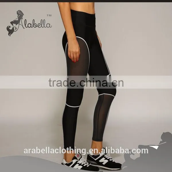 New Fashion Yoga Gym Geometric Mesh Leggings Fitness Work Out Black Elastic Running Pants photo-2