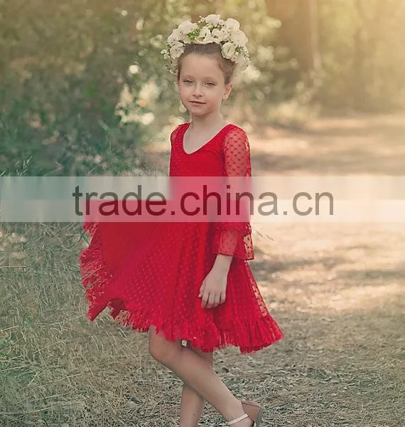 Little Girls Boutique Girls Red Lace Christmas Dress Twirl Spring Holiday Princess Dress Ruffle Sleeve Dresses photo-2