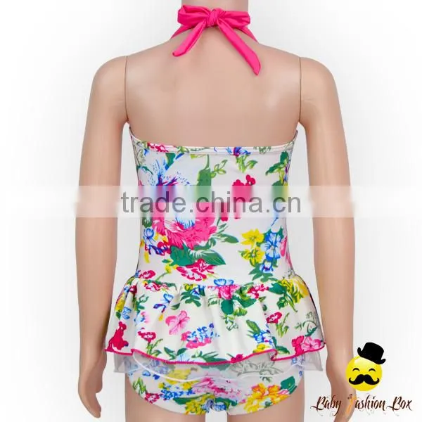 Wholesale Kids Halter Floral Printed Flash Flower Bohemia Little Girl Swimwear Dress Beach Clothes photo-6