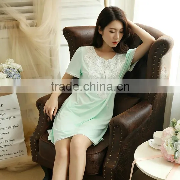 Cotton Sleep Shirt Different Size for Choice Breathable Lace Patchwork Womens Pajamas Sets photo-2