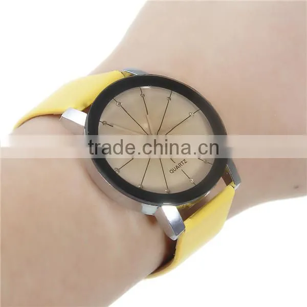 New Fashion Round Yellow Battery Included Leatheroid Adjustable Wrist Watches photo-3