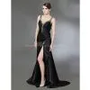 Sheath/Column V-neck Sweep/Brush Train Stretch Satin Prom Dresses 2013