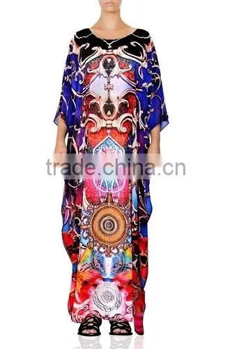 Latest New Digital Print Long Kaftans Colourful Long Digitally Printed Evening Beach Kaftan for Woman Visocse Chiffon Long Dress photo-5
