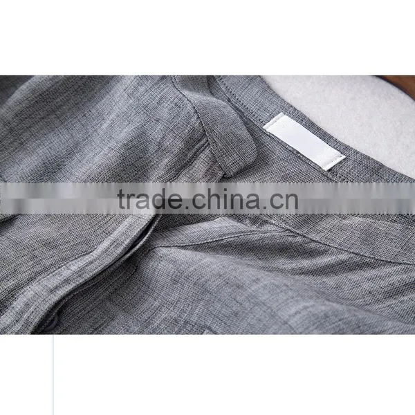 High Quality Womens Long SleeveCotton and Linen Plain Gray Casual Blouse photo-3