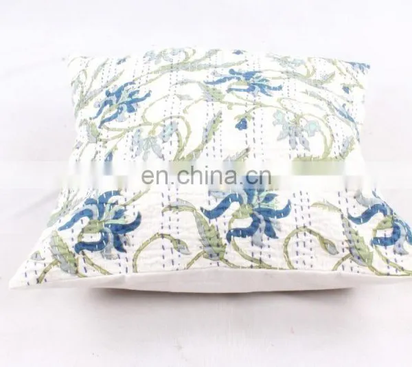 White Floral Indian Cotton Pillow Cover, Hand Qilted Cushion Cover, Home Decor Cushion, Pillow Cover photo-3