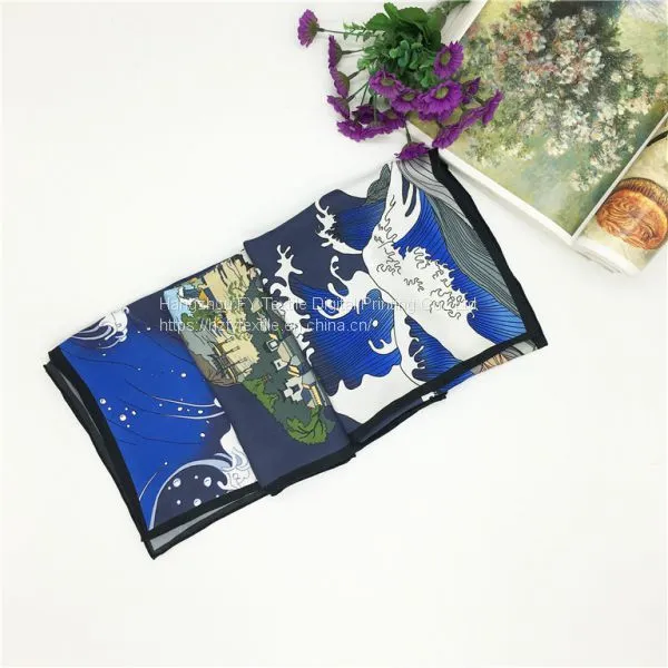 100%Silk Feeling Digital Printing Custom Silk Scarf photo-2