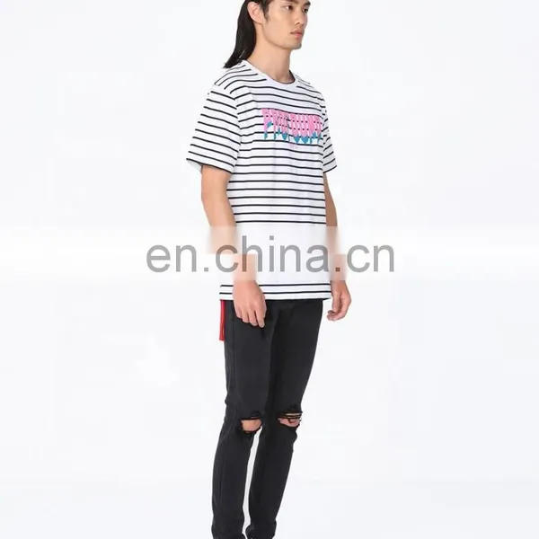 DiZNEW Design Your Own Oversize Mercerized Cotton Short Sleeve Striped t Shirt photo-4