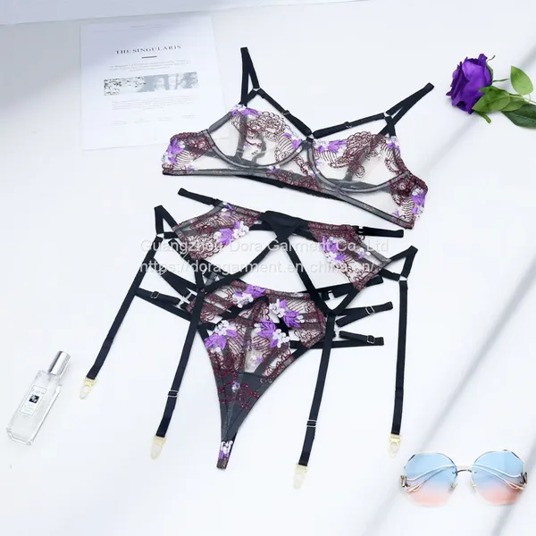 Wholesale See Through Flower Embroidery Lingerie Set photo-4