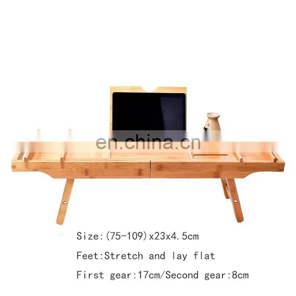Bamboo Bath Caddy Bathtub Tray Wood Extendable Bridge With Holder for Candle Wine Glass Book Tablet Ipad Phone photo-4