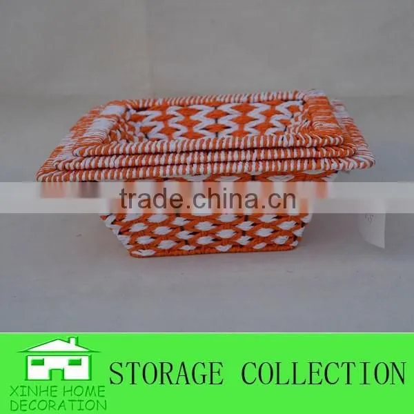 Set of 3 Square Handwoven Colorful Paper Rope Baskets photo-3