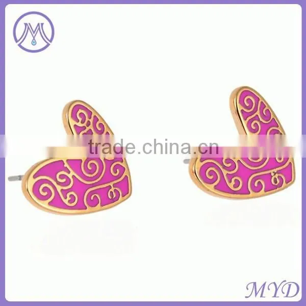 Copper/brass Heart Shaped Enamel Stud Earrings For Ladies photo-5