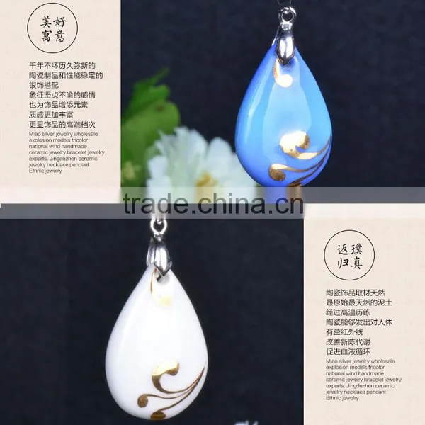 Elegant Glazed Ceramic Flower Rain Drop Pendant Necklace photo-4
