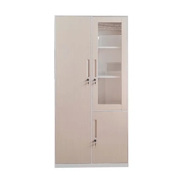 Wood Grain Transfer Metal Wardrobe Customized Office Steel File Cabinet Clothes Locker With Glass