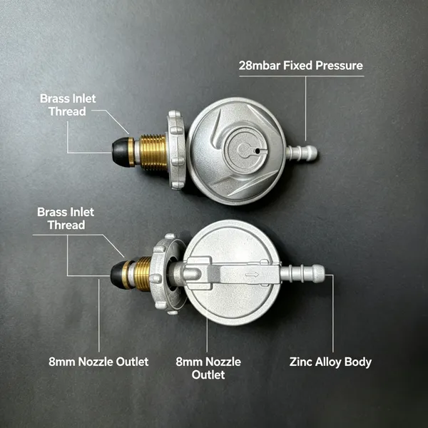 28mbar LPG Gas Cylinder Regulator Zinc Alloy Body 1.0kg/h for Southern Africa Market
