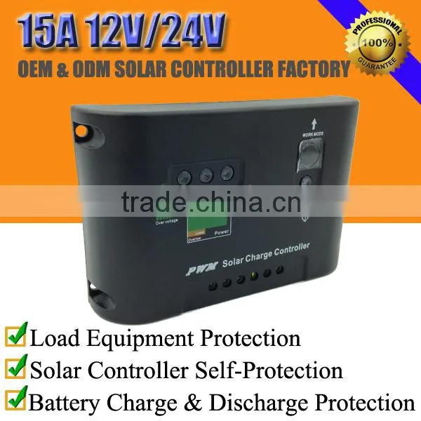15A 12V/24V Solar Home System Charge Regulator Controller With LED Indicator and Work Modes Setting Button