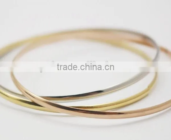 3 Color Smooth Fashion Wedding Bangle 3pcs/set Silver Gold and Rose Gold Plated Simple Wiring Bracelet Wristband Wire Bangles photo-2