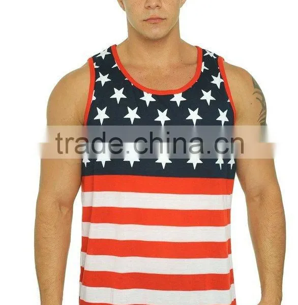 Men's Custom Printing Service Vest Stars & Stripes American Flag Tank Top Shirt photo-2