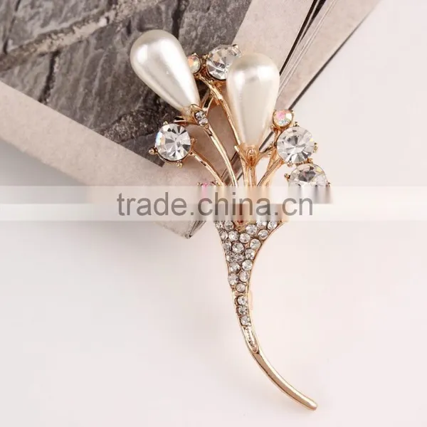 Bouquent Rhinestone Brooch Pins,New Product Flower Pearl Rhinestone Brooch For Dress photo-3