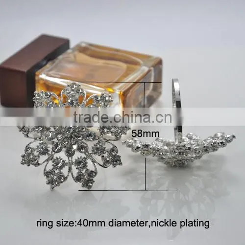 (M0396-ring) 100pcs/lot Elegant Wedding Flower Rhinestone Napkin Rings,Napkin Holders,58mm Diameter ,40mm Ring ,nickle Plating