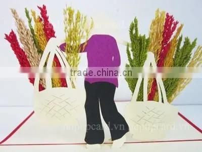 Viet Nam Carrying (dried Flowers) New 3d Greeting Card photo-2