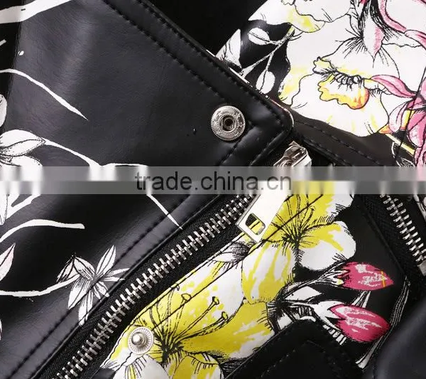 Wholesale Clothing Floral Print PU Motor Jacket photo-4