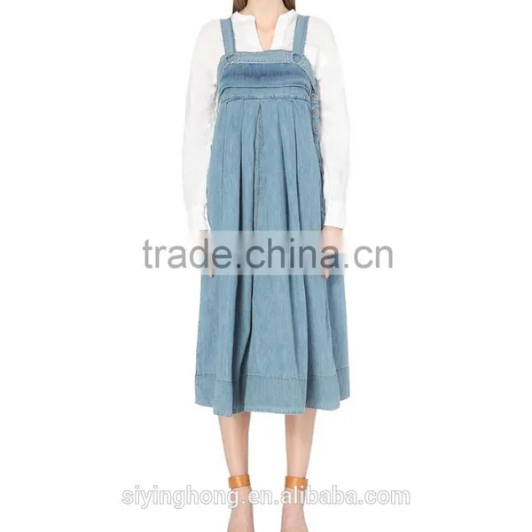 Square Neck Sleeveless Box Pleat Detailing Silver-toned Hardware Contrast Stitching Flared Hemline Women Denim Dress photo-2