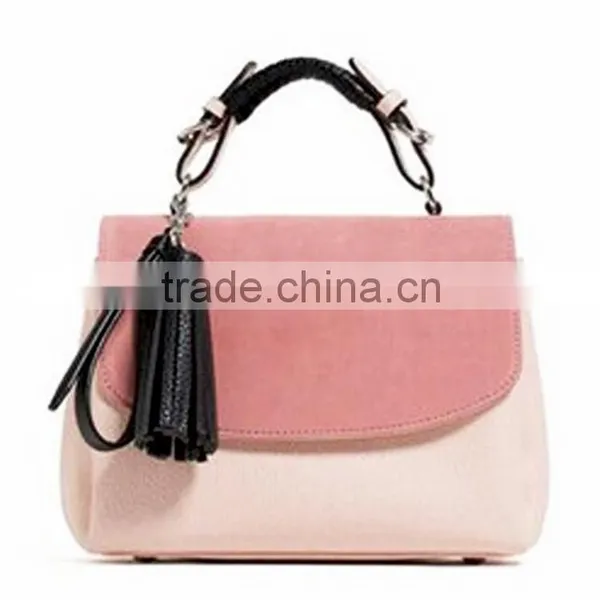 Pink Color Young Girl Trend Leather Handbag With Pendant
