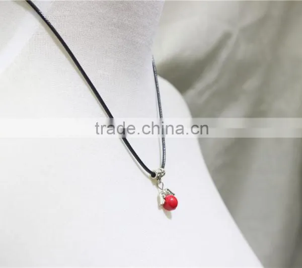 Vintage Antiqued Silver Wings Red Bead w/ Black String Pendant Necklace2016 Fashion Style Wholesale photo-2