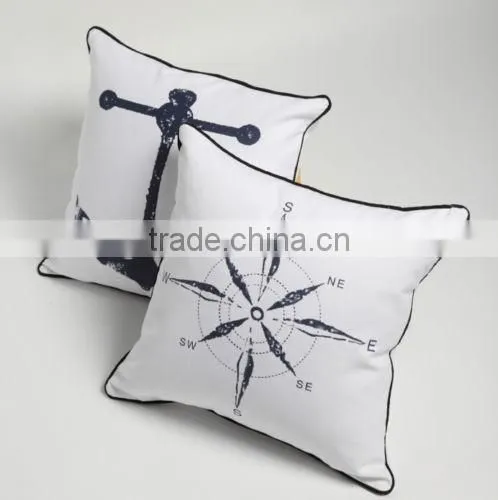 White Navy Style Compass Print Modern Pillow Cover Fancy Pillow Covers